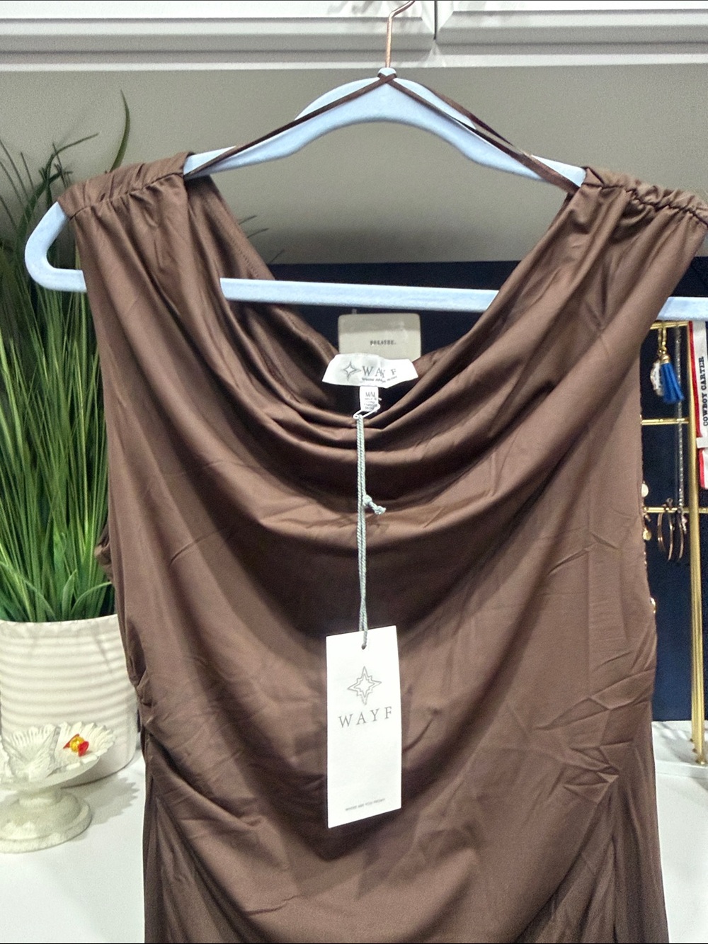WAYF- Brown Draped Cowl Neck Maxi Dress- SZ M - Picture 4 of 10